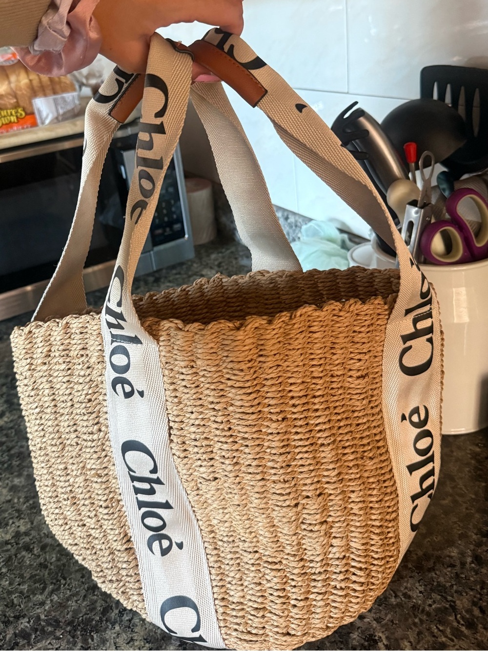 Straw Tote Bag with Logo Strap in Natural